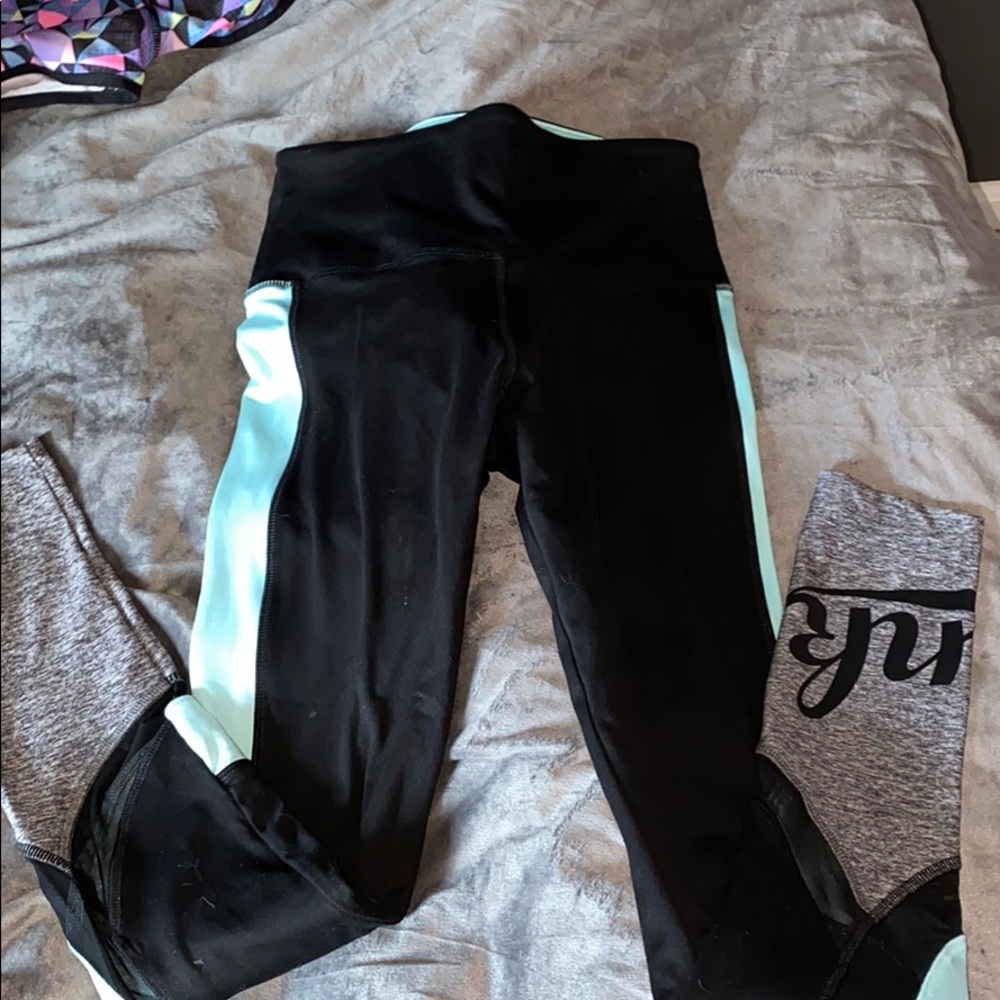 Pink Victoria’s Secret black, blue mesh leggings